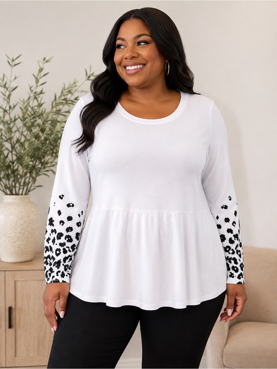 Ashley Stewart Tops - NWT Ashley Stewart White Leopard Print Sleeve Peplum Top Plus Size 14/16